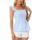 thumbnail image 4 of INSPIRAR CHIC Blusa de cuadros con peplum para mujer, cuello cuadrado, sin mangas, verano, color azul, 4 of 6