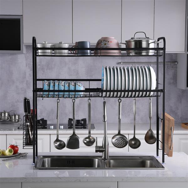 Over Sink Drying Rack,Stainless Steel Bowl Rack, Large Dish Rack with Utility Hook, Dish Racks And Drain Boards for Kitchen Organizer Storage,Double ...