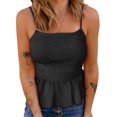 thumbnail image 3 of Camiseta sin mangas fruncida para mujer, chaleco con tirantes finos de verano de Color puro con dobladillo con volantes y corte delgado, 3 of 6