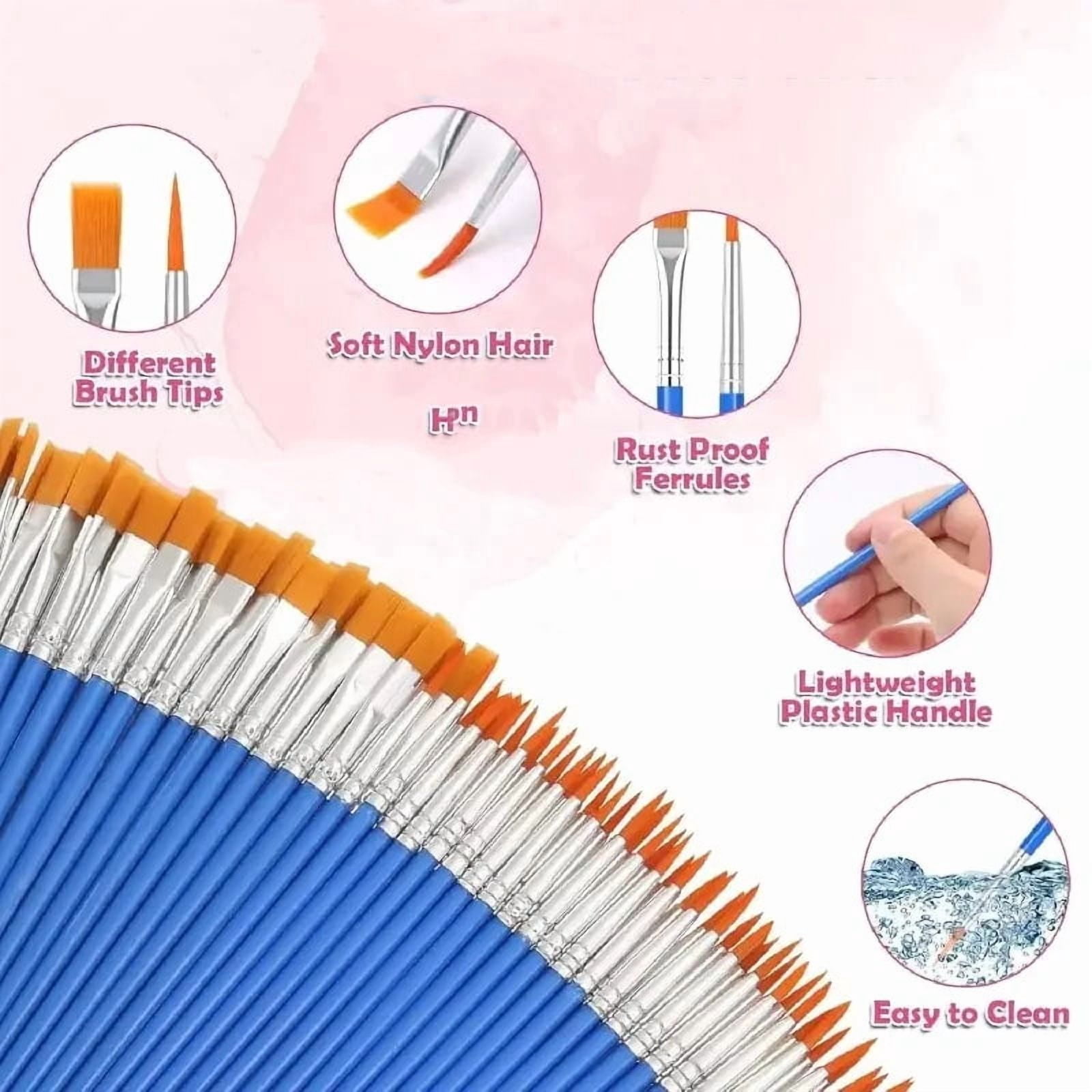 Xukmct 120 Pcs Small Paint Brushes Flat Paint Brushes Acrylic Paint Brushes Set for Watercolor Oil Painting, Blue
