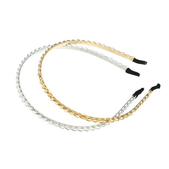 Vocoste 2 Pcs Metal Twisted Link Chain Shape Headband Gold Tone Silver Tone 4.72"x0.2"