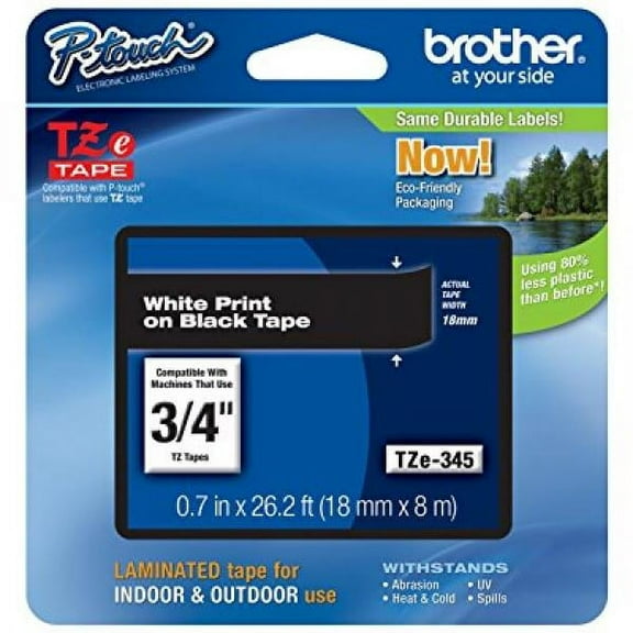 Genuine Brother 3/4 (18mm) White on Black TZe P-touch Tape for Brother PT-2700, PT2700 Label Maker