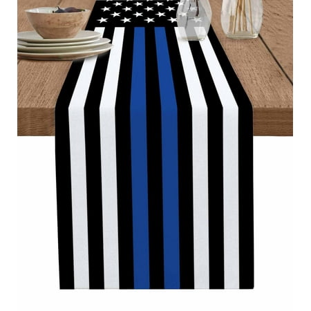 

Blue White American Flag Table Runner USA Flag Vintage Stars Tablerunners 13 x 108 Inch Table Decorations Tabletop Scarf for Summer Gathering Holiday Farmhouse Kitchen Dining Decor