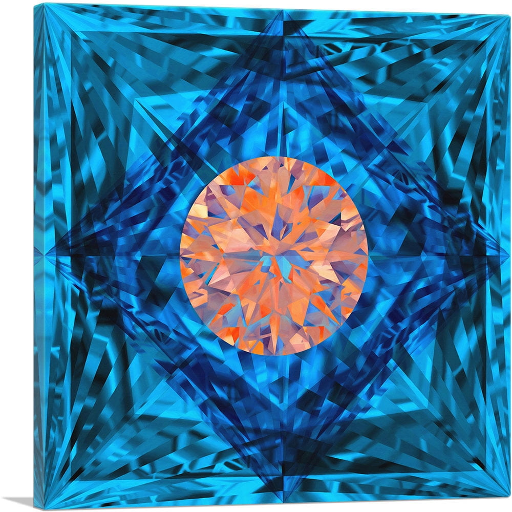 ARTCANVAS Blue Orange Princess Cut Diamond Jewel Canvas Art Print ...