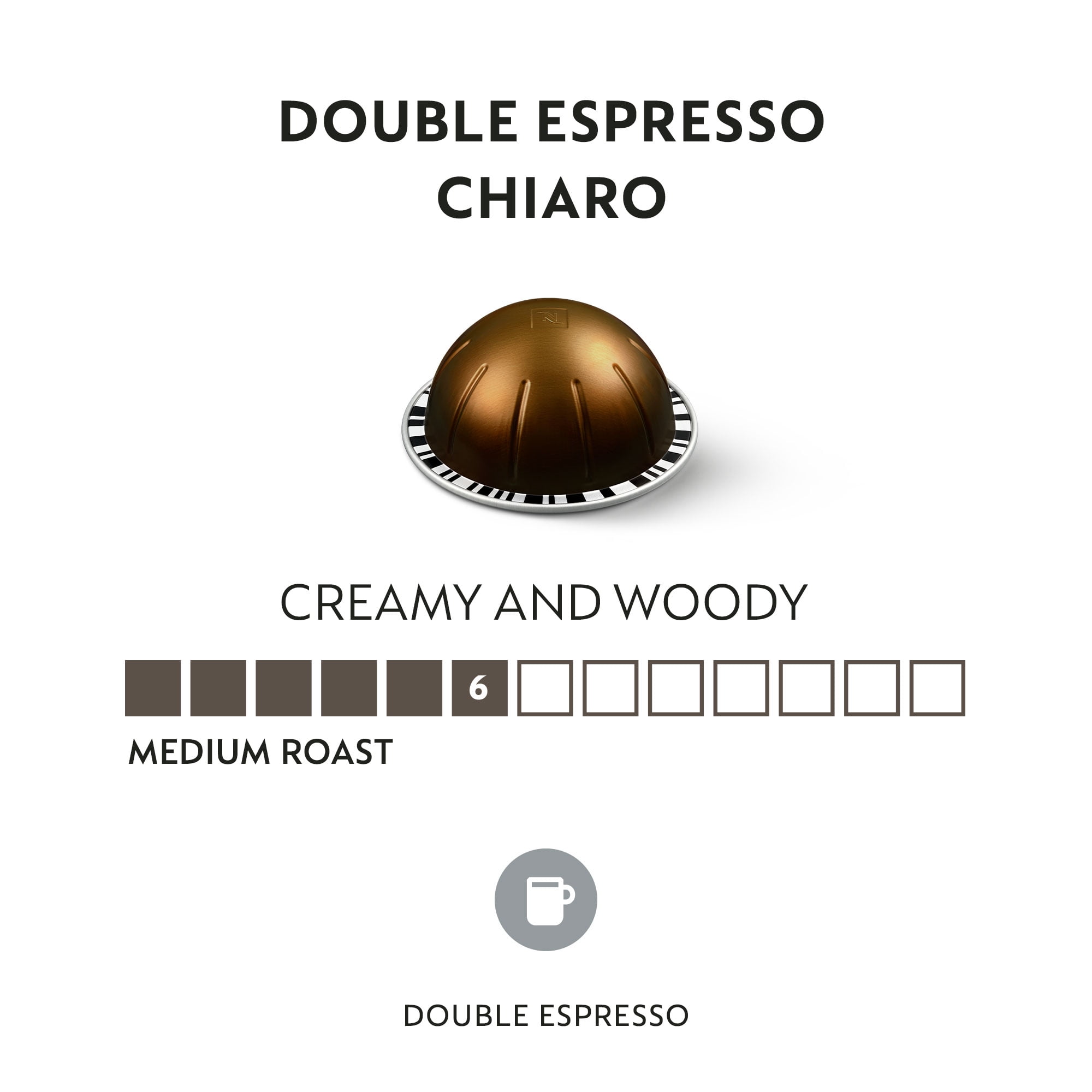 Nespresso Capsules Vertuo, Double Espresso Chiaro, Medium Roast Espresso Coffee, 30 - Count Coffee pods