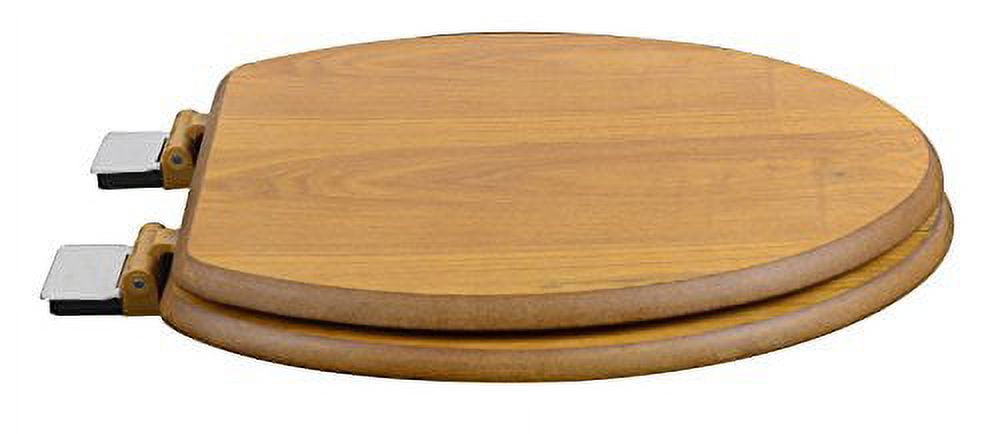 bathdecor light oak wood decorative finishelongated toilet seat with adjustable release 'n' clean chrome hinge