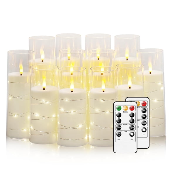 Velas LED sin llama Eebuss, 12 unidades con control remoto y temporizador