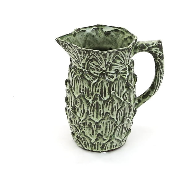 WGV Aged Leafy Green Imprint Pitcher Vase - 7" Wide x 8" Height, Good quality, Heavy Weighted Base - 1 Pc