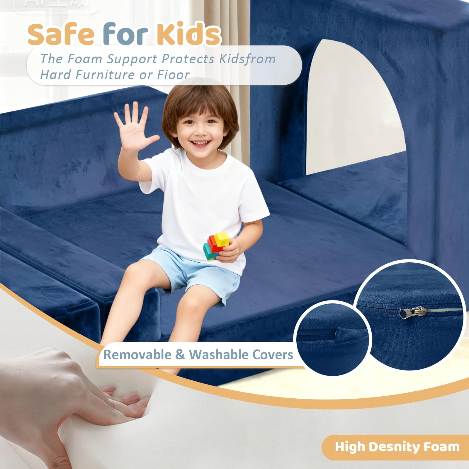 Modular Kids Play Couch, 12Pcs Kids Sofa for Playroom Bedroom Living Rooms Toddler Sofa for Inspiring Child Creativity, Children Creative Convertible Foam Sofa, Blue
