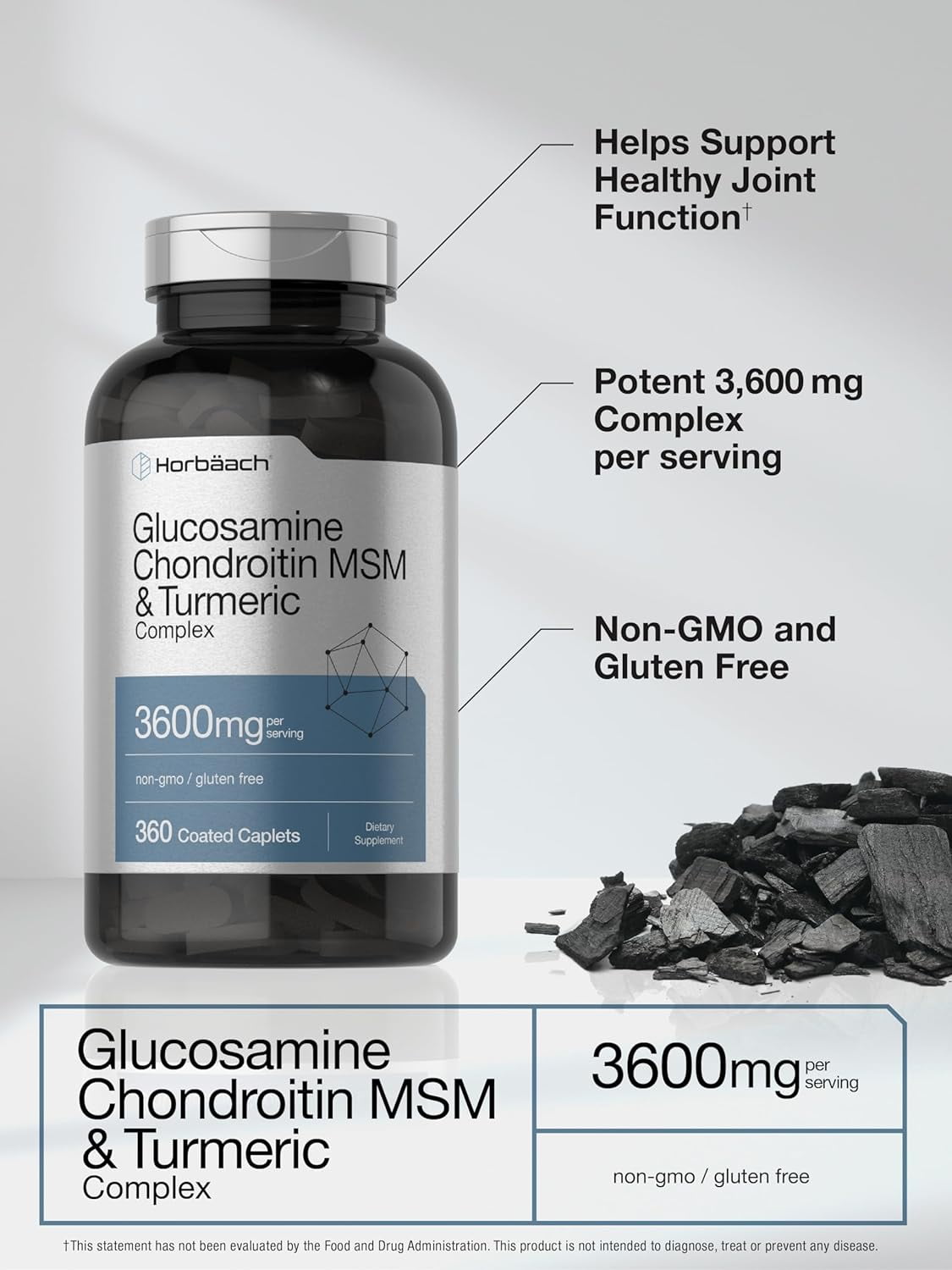 Glucosamine Chondroitin with MSM and Turmeric | 3600 mg | 360 Caplets | by Horbaach