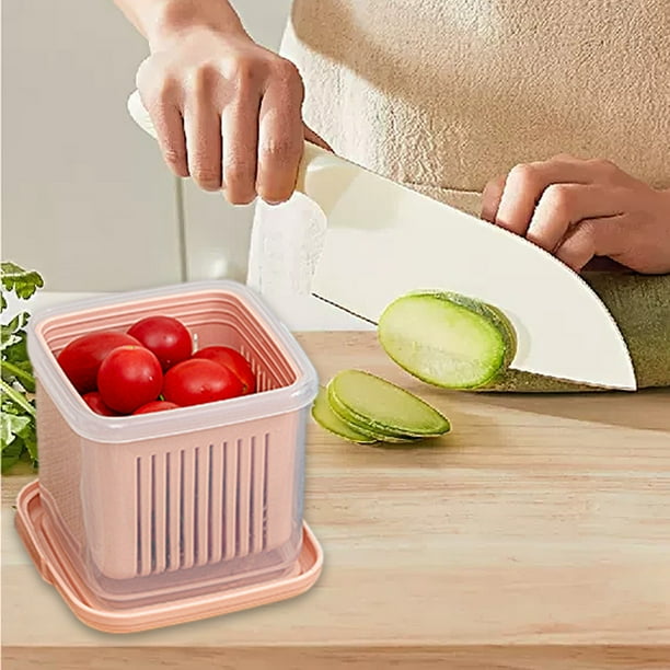 Caja organizadora de plástico para frigorífico con drenaje - Almacenamiento sellado para jengibre, ajo, condimentos, verduras y carne