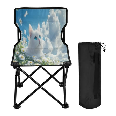YAZAOO Camping Chairs Modern White Cat in Daisy Field Pattern Folding chair