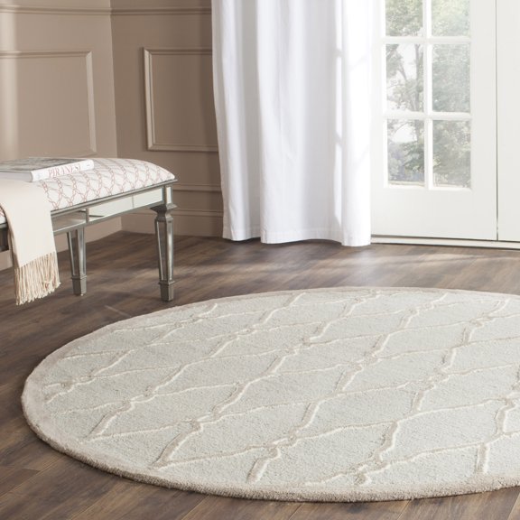 SAFAVIEH Cambridge Selwyn Geometric Wool Area Rug, Light Gray/Ivory, 8' x 8' Round