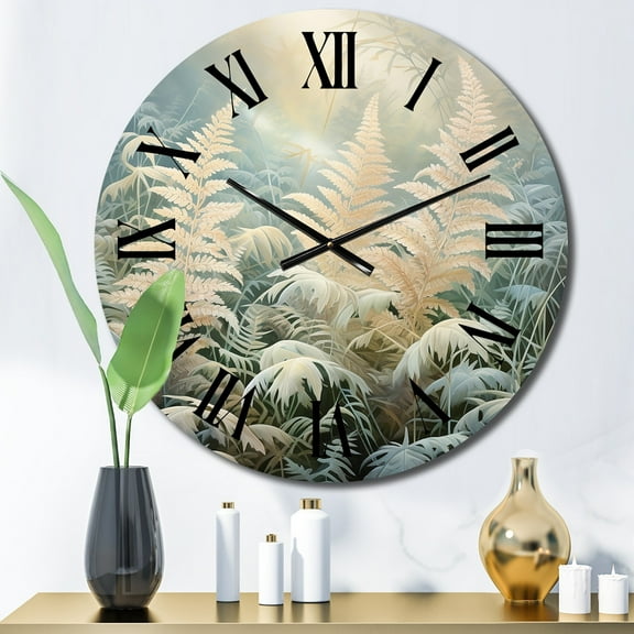Designart "Pink Ferns love expression I" Floral Oversized Wall Clock