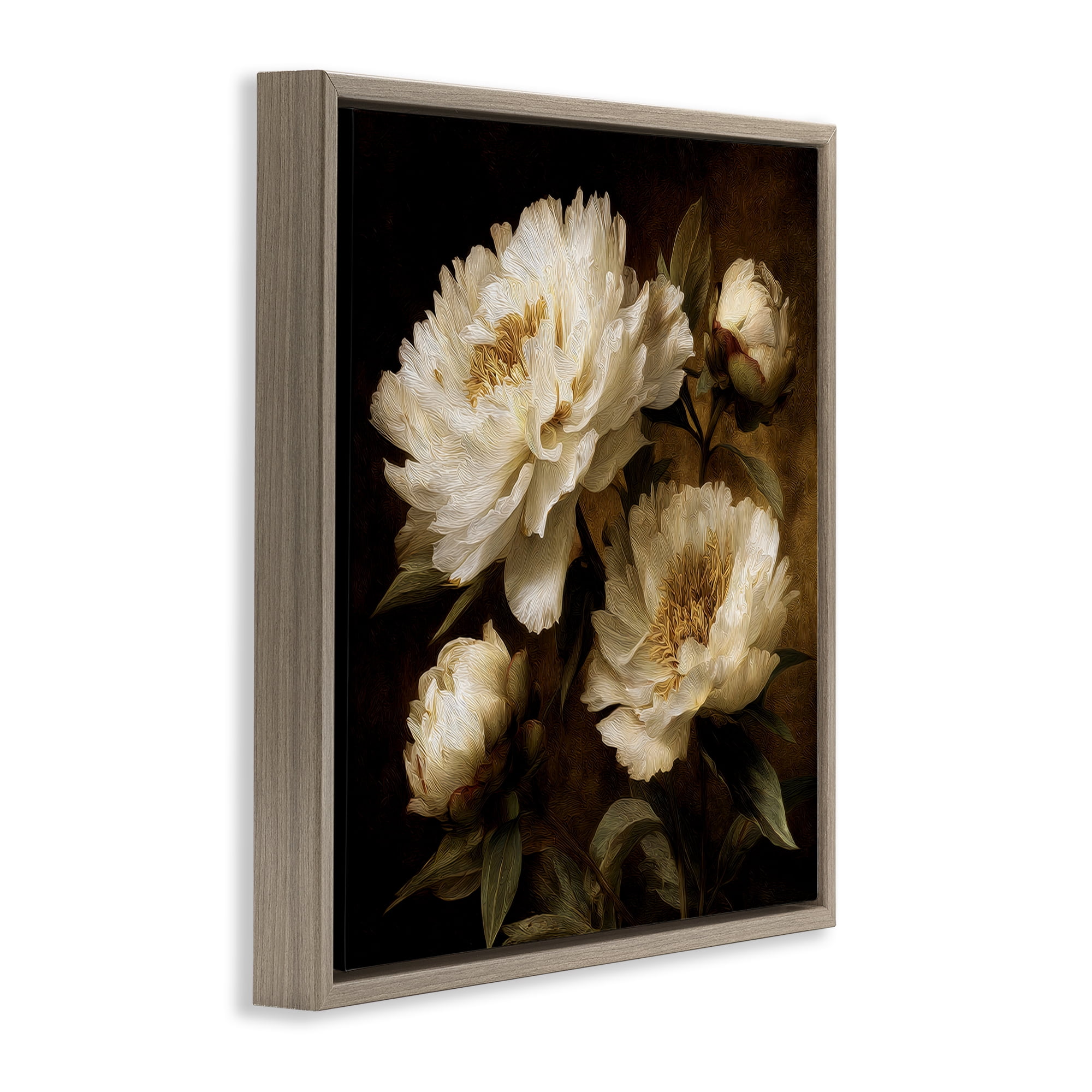 Stupell Industries Dreamy Vintage Peony Elegance Brown Framed Floater Canvas Wall Art, design by Petal Prints Design