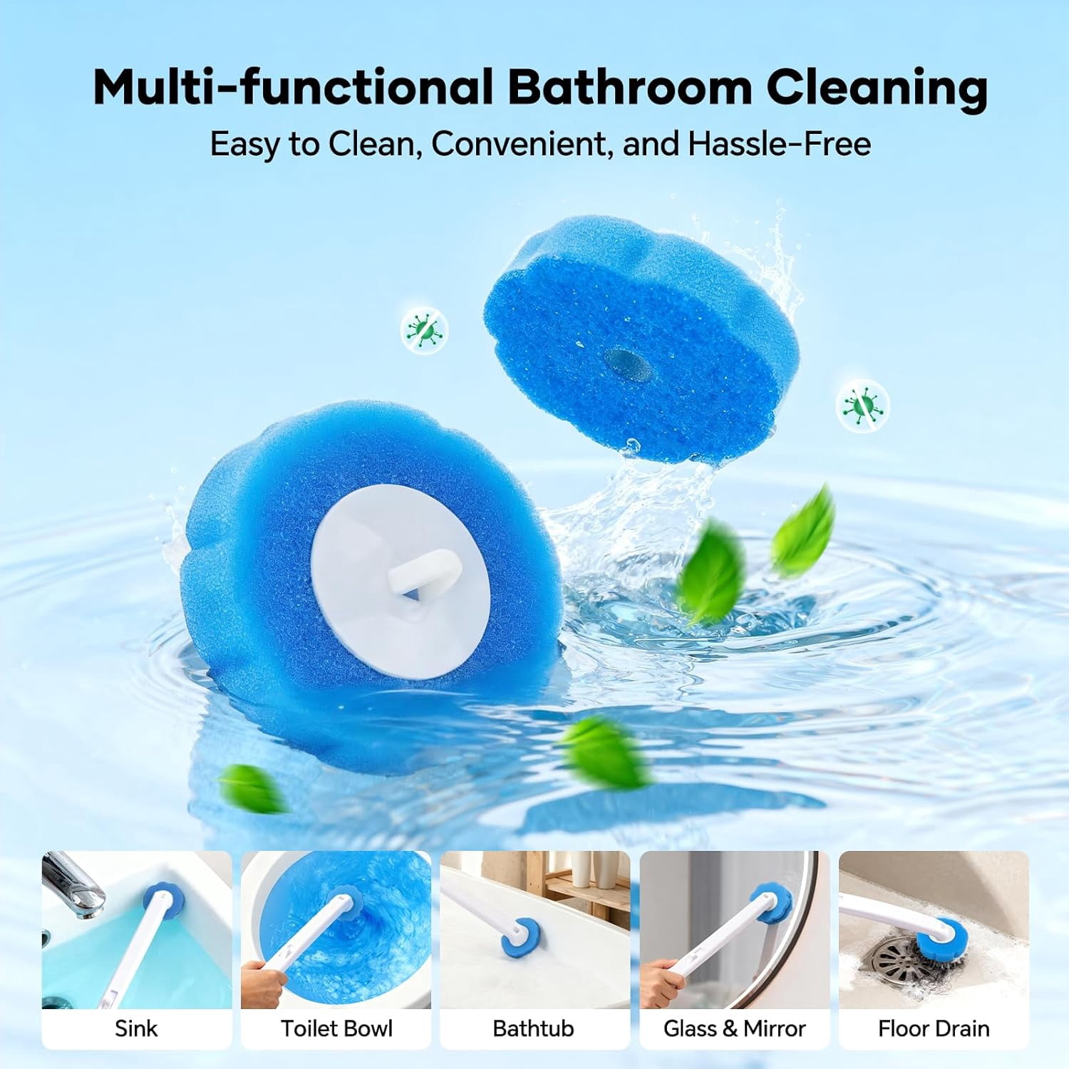 ZQZiQi 3-In-1 Disposable Toilet Brush With Dust-Proof Holder, Set Of 2 With 96 Toiletwand Refills, Long Handle No Drilling Bathroom Cleaning Tool