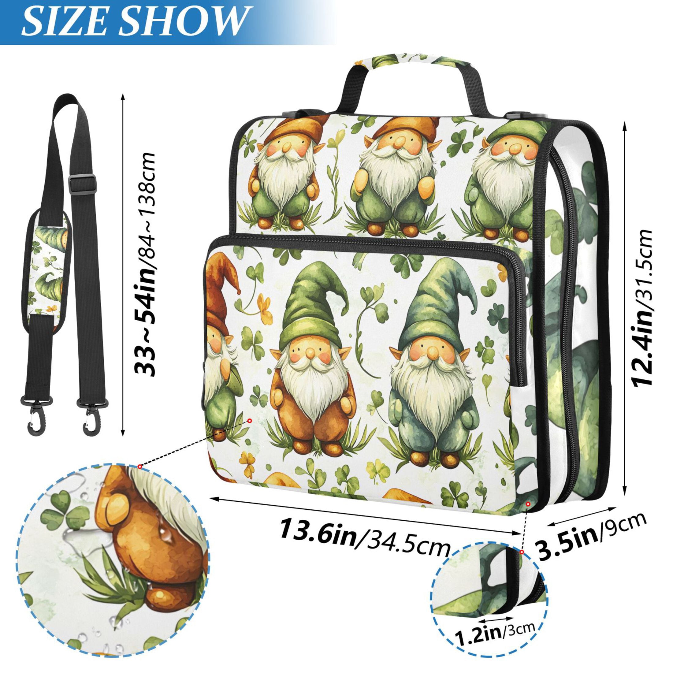3 Ring Zipper Binder with Shoulder Strap Waterproof Trapper Keeper 2 Inch D-Ring 500 Sheets Capacity Cute Gnomes with Hats