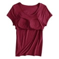 thumbnail image 5 of HCURIBAD Women's Fitted Sweatproof Undershirt Workout Tops | Cotton Scoop Neck | Original Fit | with Sweat Pads | Modal Stretch Scoop Neck T-Shirt 1PC Wine XL, 5 of 6