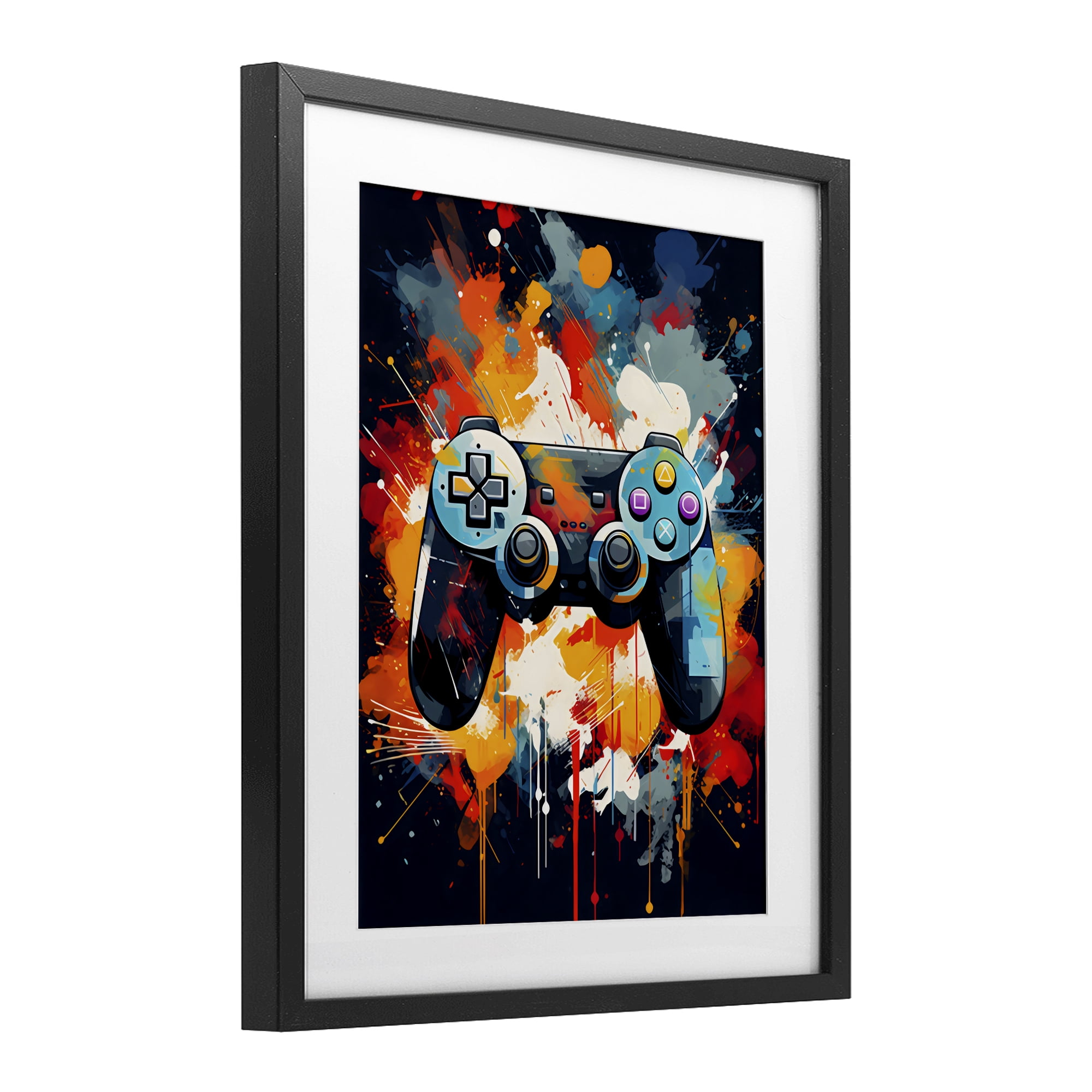 Stupell Industries Orange Paint Splash Gamer Black Framed Print Under Glass, design by Creative Studio