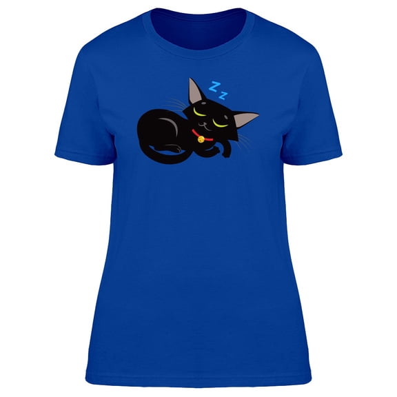 Sleeping Black Cat Cartoon Tee Women's -Image by Shutterstock