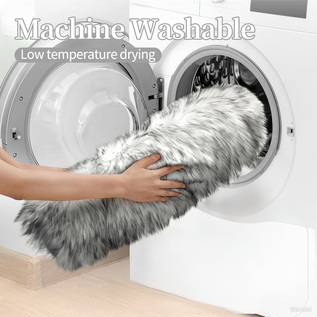 Faux sheepskin area rug 2'x6', white-gray machine-washable fluffy rug，Suitable for bedroom, living room, and children's room bedside rug