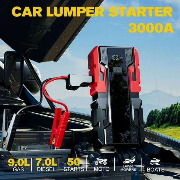 001B 3000A Car Jump Starter Battery Pack (up to 9.0L Gas and 7.0L Diesel Engine), 12V Car Battery Charger, Jump Box with USB 3.0 Power Bank