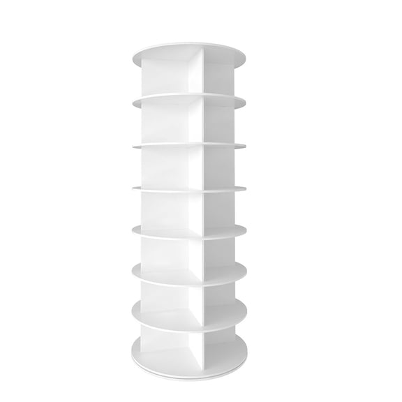 Space Saving 7 Tier Rotating Shoe Rack Tower, 360 Degree Spinning Shoe Display for Closet Organization, Vertical Handbag Holder and Shoe Storage Round Carousel (White PVC)