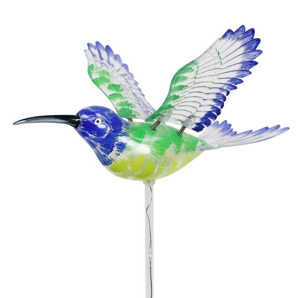 Exhart Solar WindyWing Hummingbird Garden Stake with Green LED Lights
