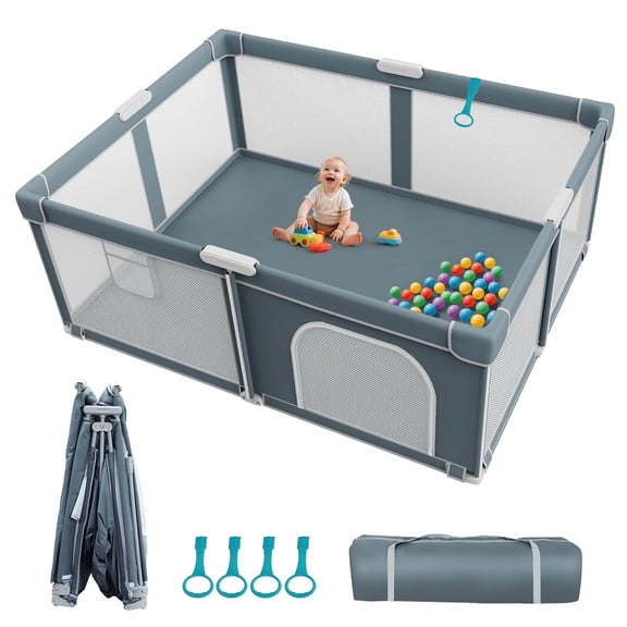 Foldable Baby Playpen, 71"X59"X27" Collapsible Play Yard for Babies and Toddlers, Indoor & Outdoor Quick Installation Portable Play Pen with 4 Handles