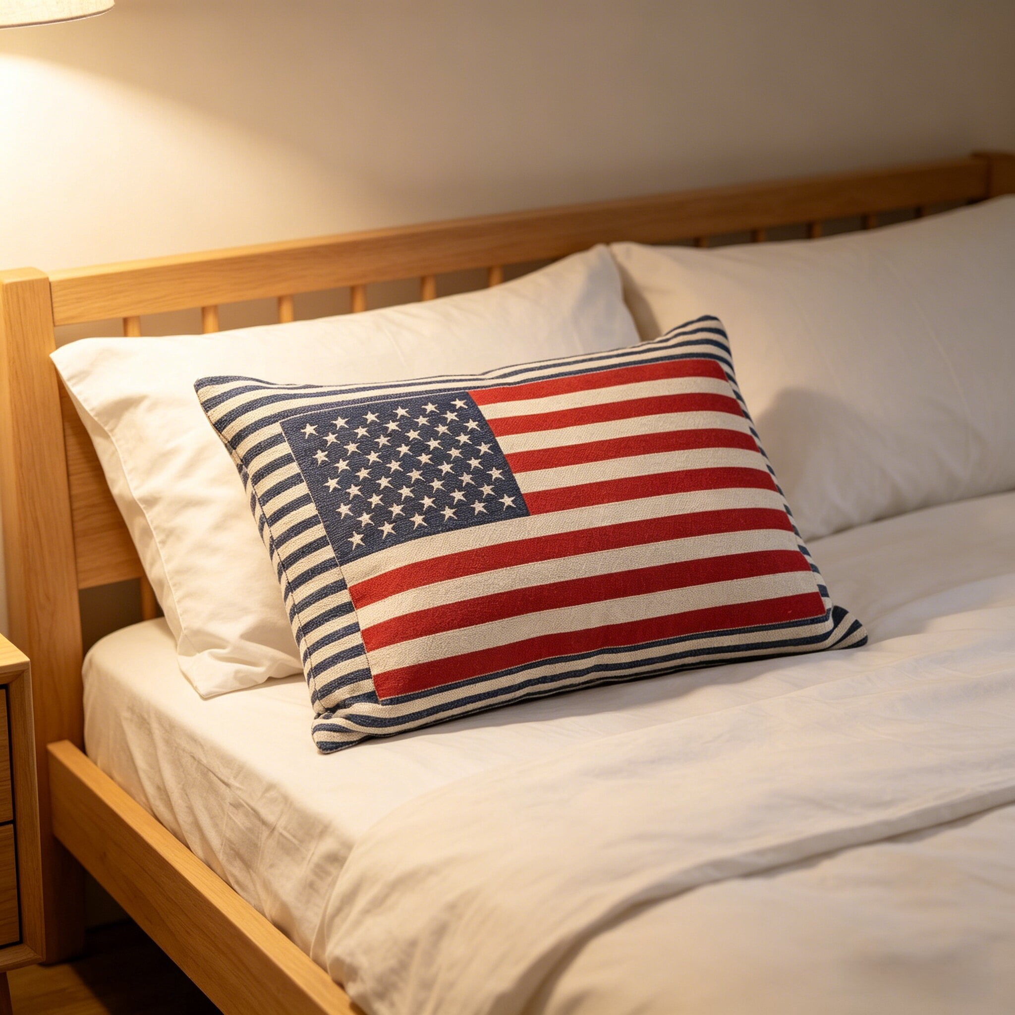 Fuebueo American Flag Throw Pillow, Patriotic 4th of July Decorations for Home, Woven Americana Decor for Couch and Sofa, Stars and Stripes Cushion, 17 x 24 Inch