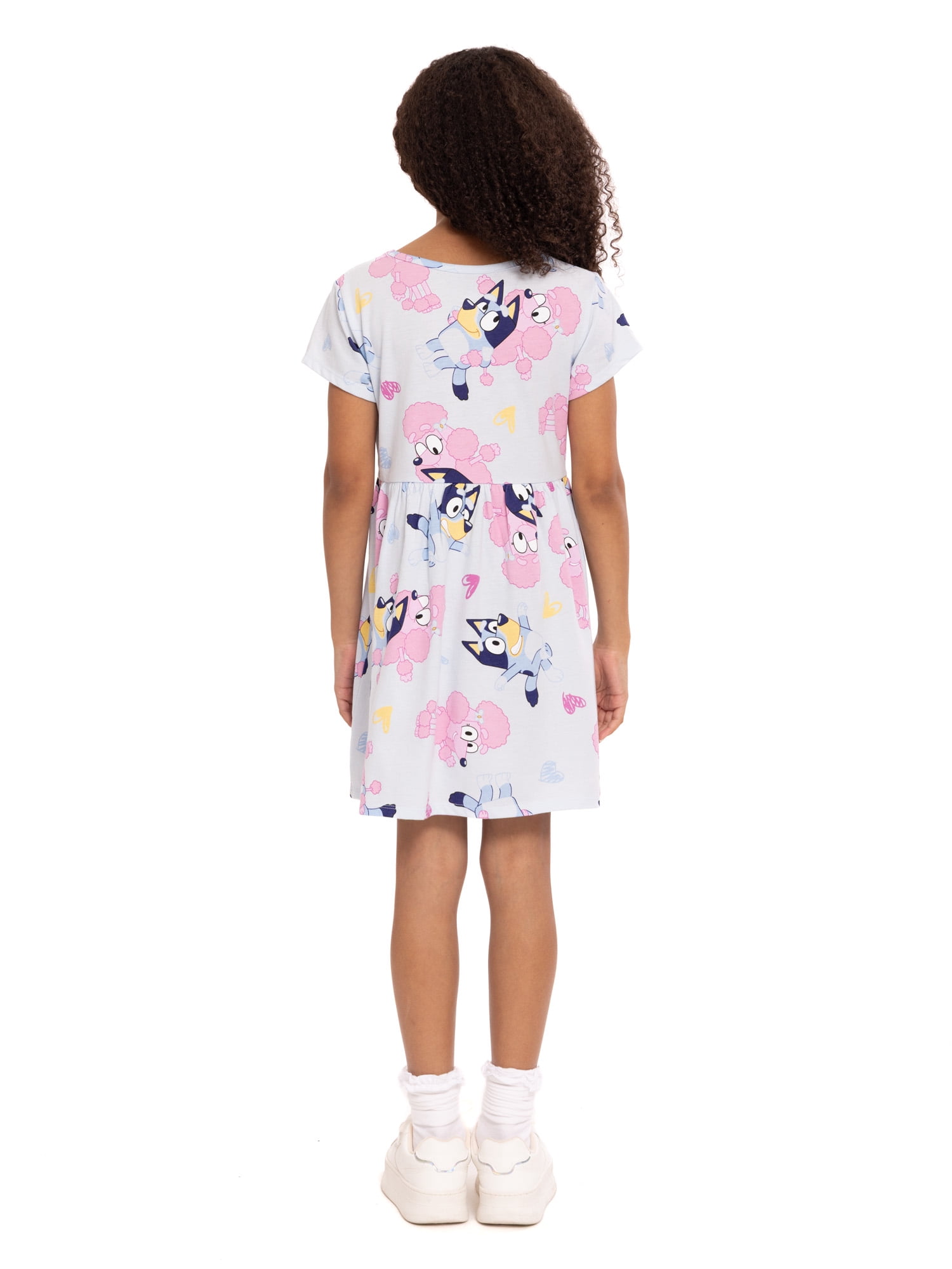 Bluey Girls Allover Print Dress with Short Sleeves, Sizes 4-12