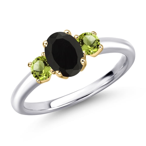Gem Stone King 10K Two Tone Gold Black Onyx and Green Peridot Engagement Ring for Women | 1.11 Cttw | Oval 7X5MM | Gemstone December Birthstone | Size 8