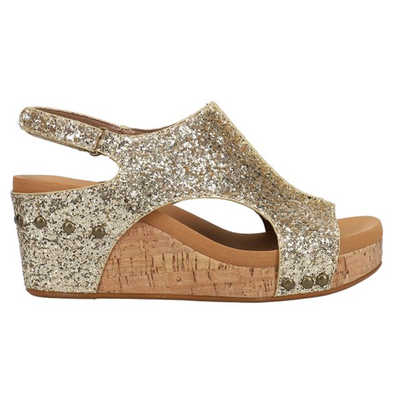 Corkys Womens Carley Glitter Studded Slingback Wedge Casual Shoes