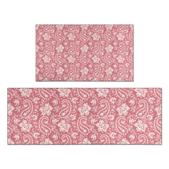 Pink Pioneer Flower and Paisley Pattern Kitchen Rugs Sets Of 2,Anti Fatigue Kitchen Mat Rugs Non Slip Washable,Decorative Kitchen Floor Mats for Kitchen,Sink,Laundry,17"x30" 17"x47"