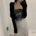thumbnail image 2 of Women Thumbhole Long Sleeve Bolero Shrug Solid Color Open Front Cropped Cardigan Top Bodycon Slim Fit Sunscreen Arm Cover for Jacket Shirts, 2 of 20