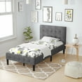 Costway Twin Size Upholstered Platform Bed Frame with Button Tufted Headboard and Storage Space
