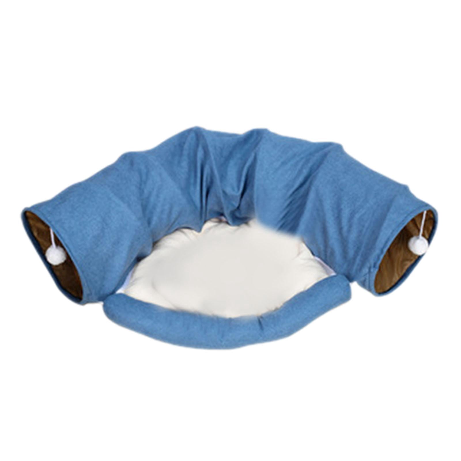 TOOYFUL 2 in 1 Cat Bed Play Tunnel Play Center and Playing Ball Toys with Removable Washable Mat Interactive Toy for Indoor Cats Dogs Blue