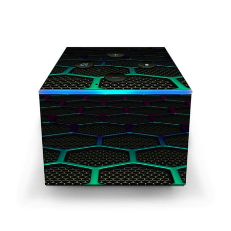 Skin Decal for Amazon Fire TV CUBE + REMOTE / Metal Grid Futuristic Panel