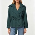 thumbnail image 4 of cocolona Cropped Trench Coat for Women Long Sleeve Collared Solid Color Waist Jacket Lined Trendy Casual Fall Tops, 4 of 7