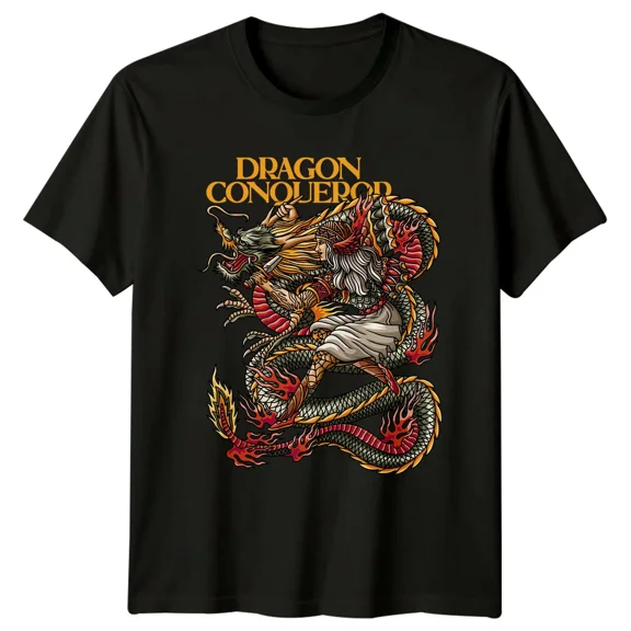 Dragon Conqueror Fantasy Warrior Dragon Mens T-Shirt Womens Tee Graphic Top