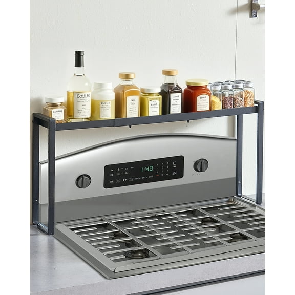 VEVOR Over the Stove Shelf, Adjustable 27-33Inch Spice Organizer, 4 Level Expandable Height Spice Rack for Kitchen Stove Top, Spice Organizer, Countertop Seasoning Organizer Storage Solution, Black