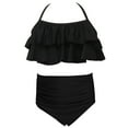 thumbnail image 1 of LIJCC Girls' 2-Piece Layered Ruffle Swimsuit Set – Halter Neck Crop Top with Double Flounce Hem, High-Waisted Ruched Bottoms, Ideal for Beach & Pool Days, 1 of 5