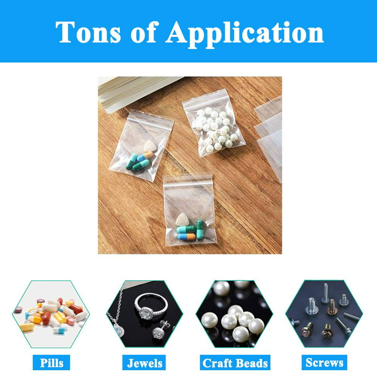 500pcs 2 x 2 inch Small Plastic Bags Little Baggies Clear Resealable Zip Poly Bags 2 Mil for Jewerly Snack Vitamins Pill Coin Beads (8 Sizes to