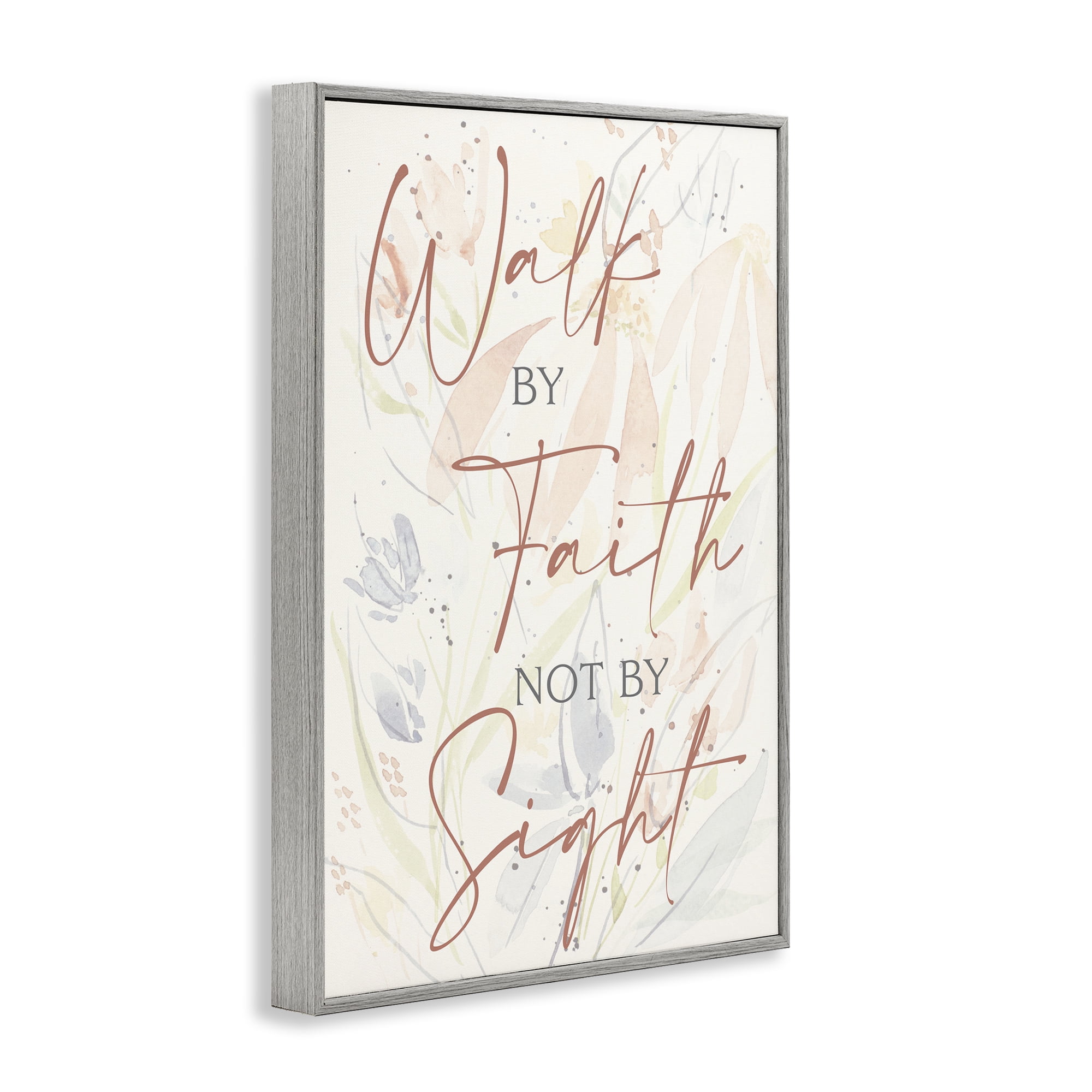 Stupell Industries Walk By Faith Phrase Religious Painting Gray Framed Art Print Wall Art, 12 x 18