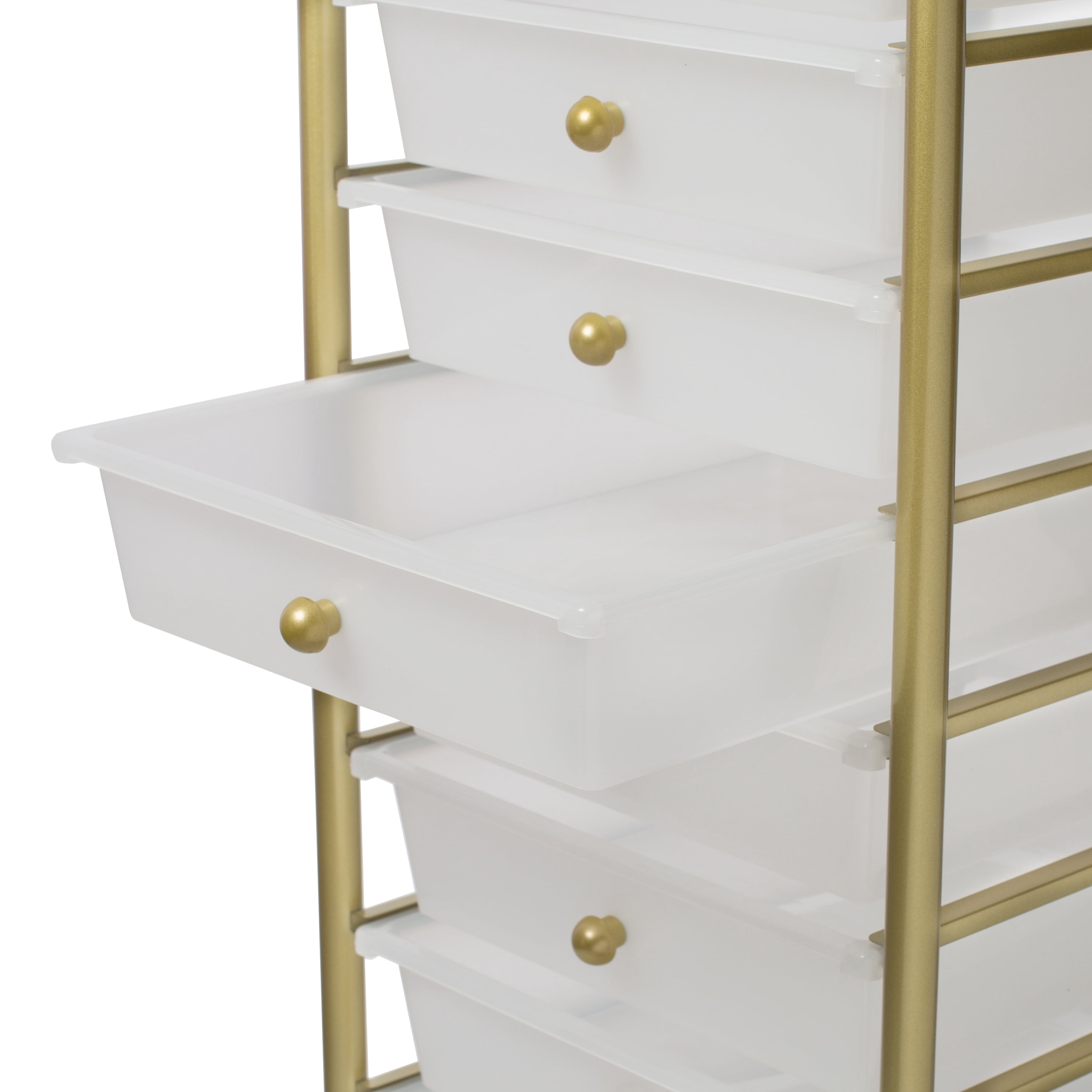 Honey-Can-Do Plastic and Steel 10-Drawer Rolling Storage Cart with 1 Shelf, Clear/Gold