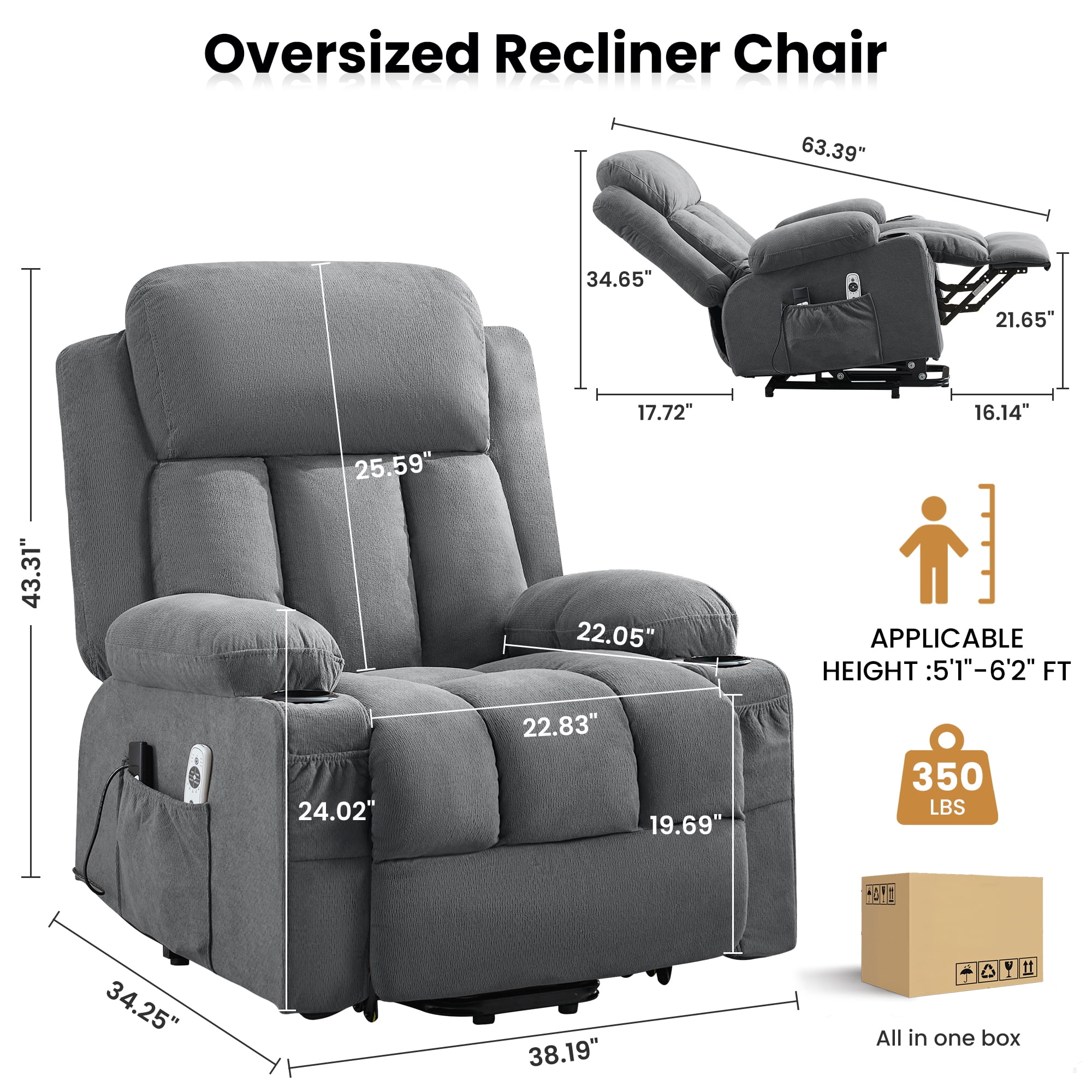 Segmart Power Lift Recliner Chair with Vibration Massage and Heat Ergonomic Lounge Chair for Living Room with Rocking Function and Side Pocket, 2 Cup Holders, USB Charge Port, Gray