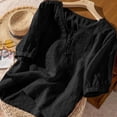 thumbnail image 4 of DeHolifer Linen Shirts for Women Summer Retro Embroidered 3/4 Sleeve Boho Peasant Tops Dressy Casual Blouses Black 2XL, 4 of 4