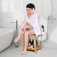 thumbnail image 5 of 2-Tier Bamboo Shower Chair for Inside Shower, Waterproof Bathroom Baby Bath Seat with Storage Shelf and Shower Head Holder, Shower Stool for Seniors Adults Disabled Pregnant Woman, 5 of 8