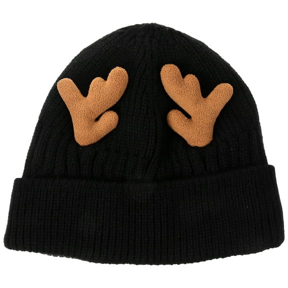 Gymnture christmas Christmas Reindeer Antler Toddler Knit Hat - Black