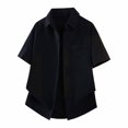 thumbnail image 4 of Tisuna Mens Button Down Shirts Short Sleeve Cotton Loose Fit Summer T-Shirts Mens Classic Collared Casual Shirts With Pocket For Everyday Wear Black Size L, 4 of 5